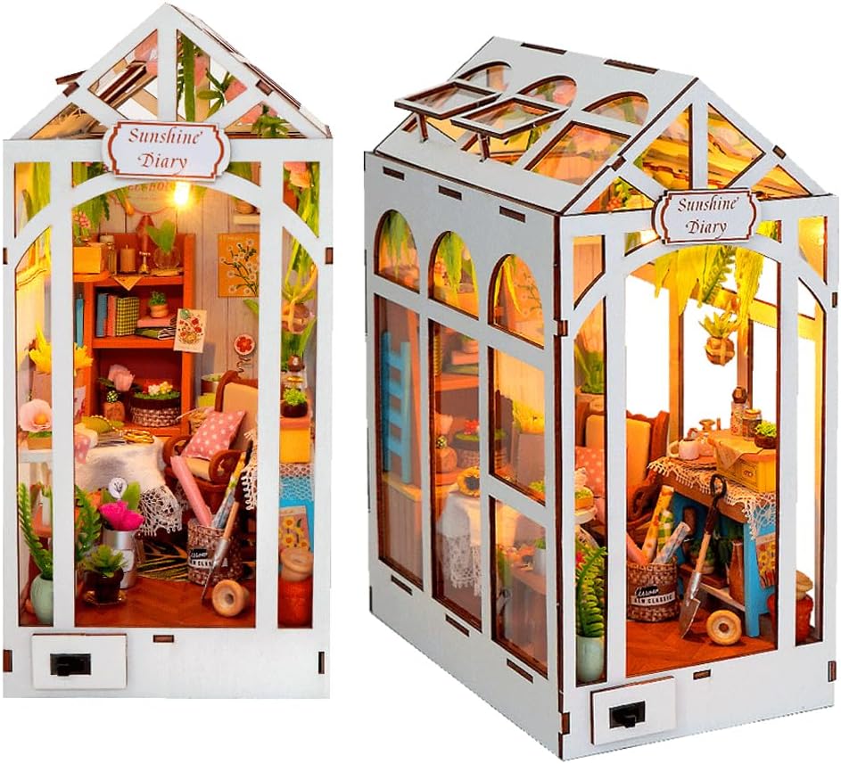 DIY Book Nook Kit Sunshine Diary Miniature House Kit Book Nook Shelf 3D Wooden Puzzle Bookends DIY Model Kit Bookshelf Decor