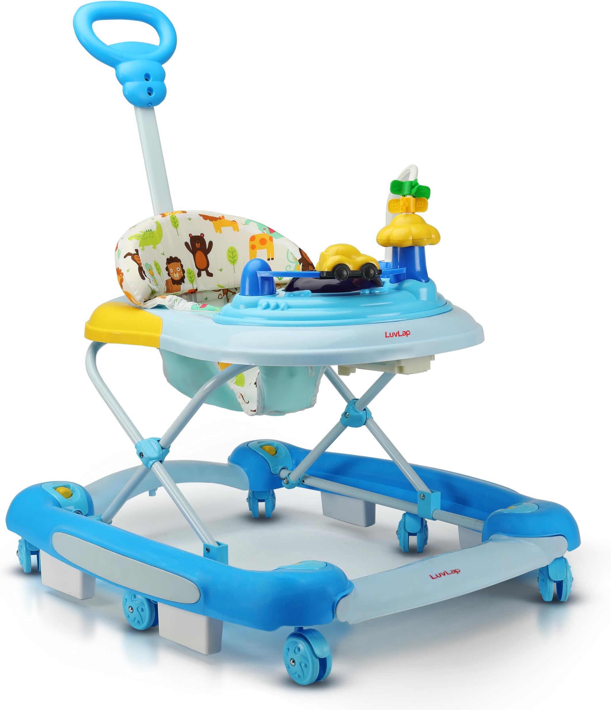 LuvLap Comfy 2-in-1 Baby Walker & Rocker with Parental Push Handle, Anti Fall, Anti Skid Mechanism, Height Adjustable with Light, Rattle & Musical Toys, Cushioned Walker for Baby 9 Months (Blue)
