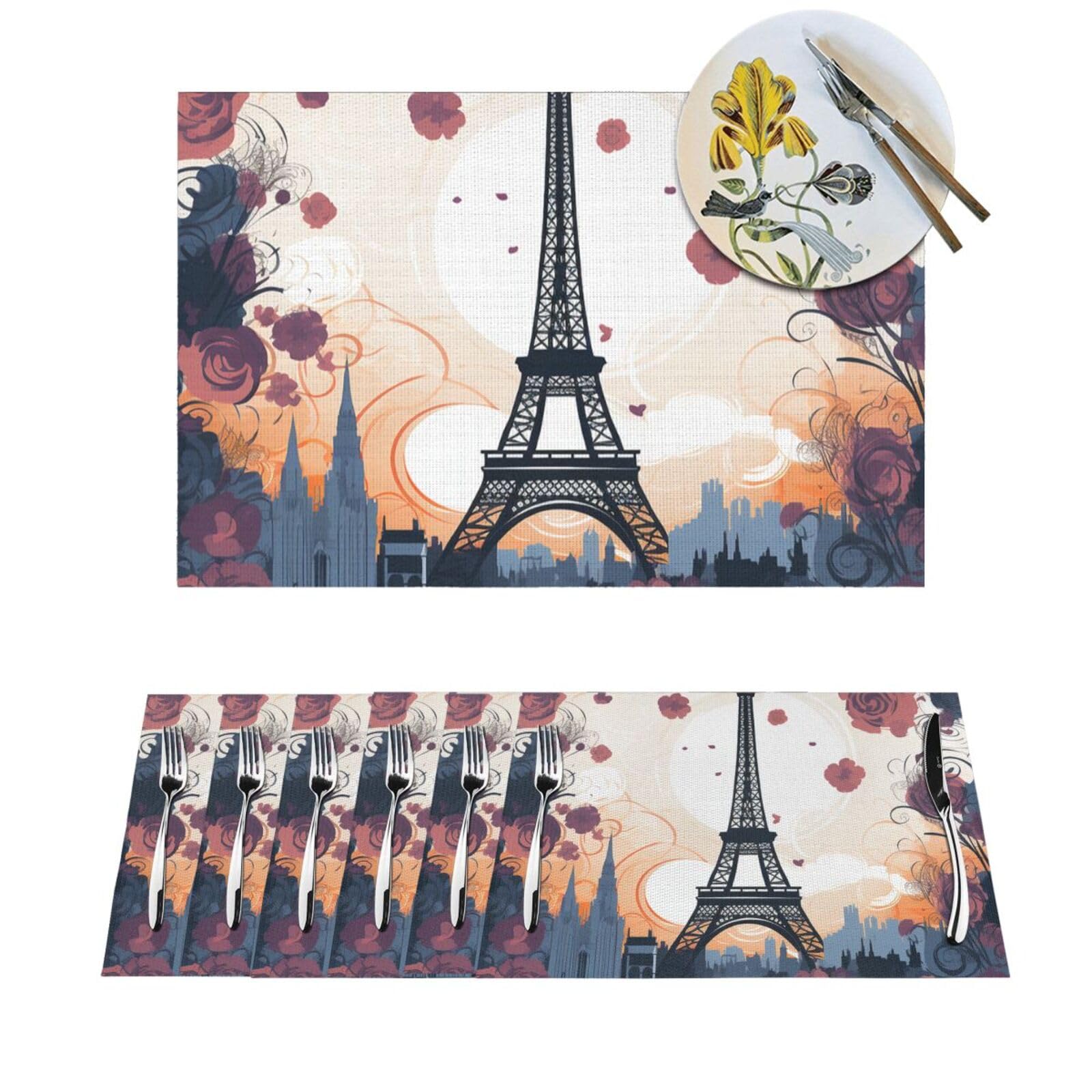 Sets de table Paris Eiffel lavables pour protéger la cuisine des taches