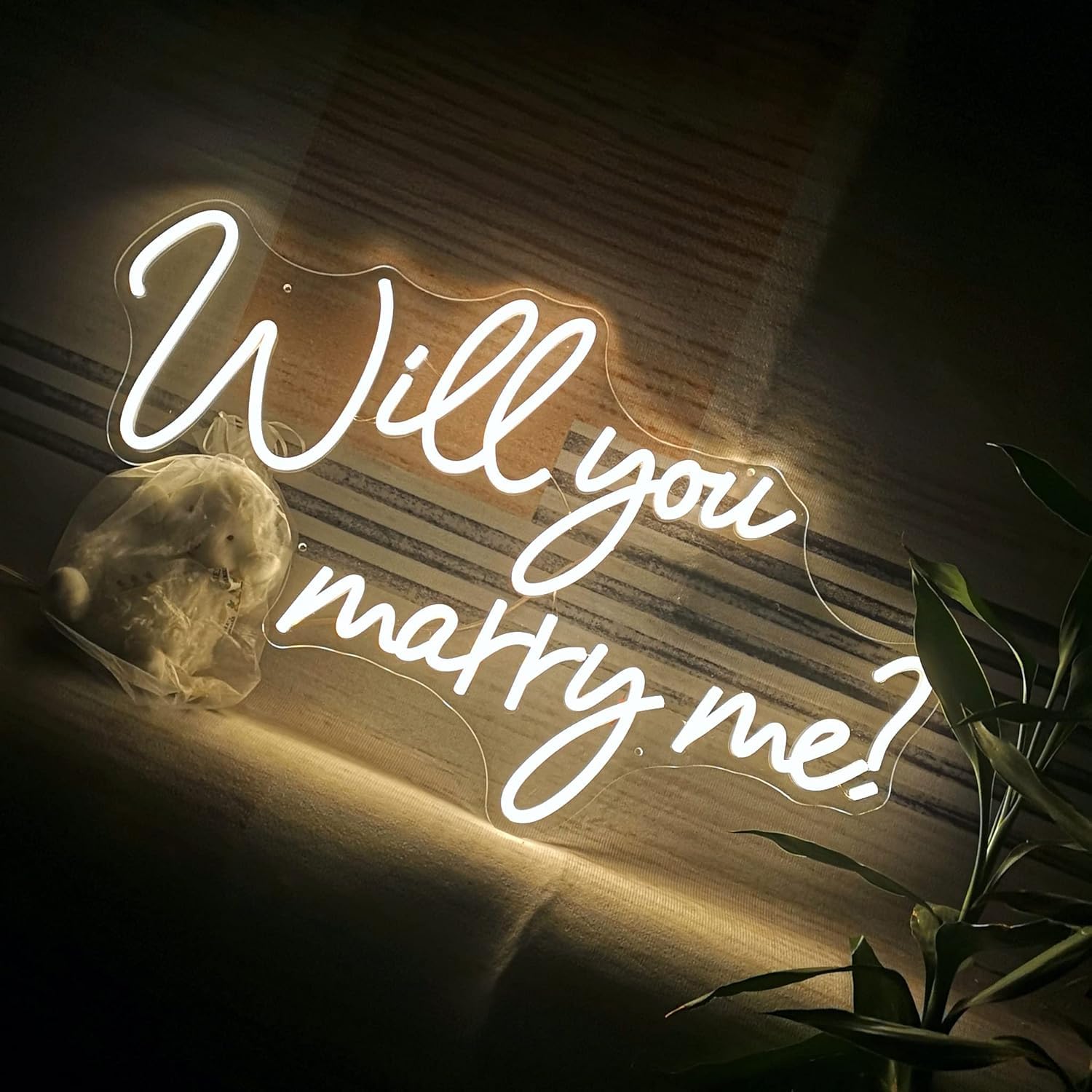Letrero de neón con luces para propuesta de decoración de boda, 25.2 pulgadas grande marry me cartel para compromiso, romántico letrero de neón para esposa, blanco cálido