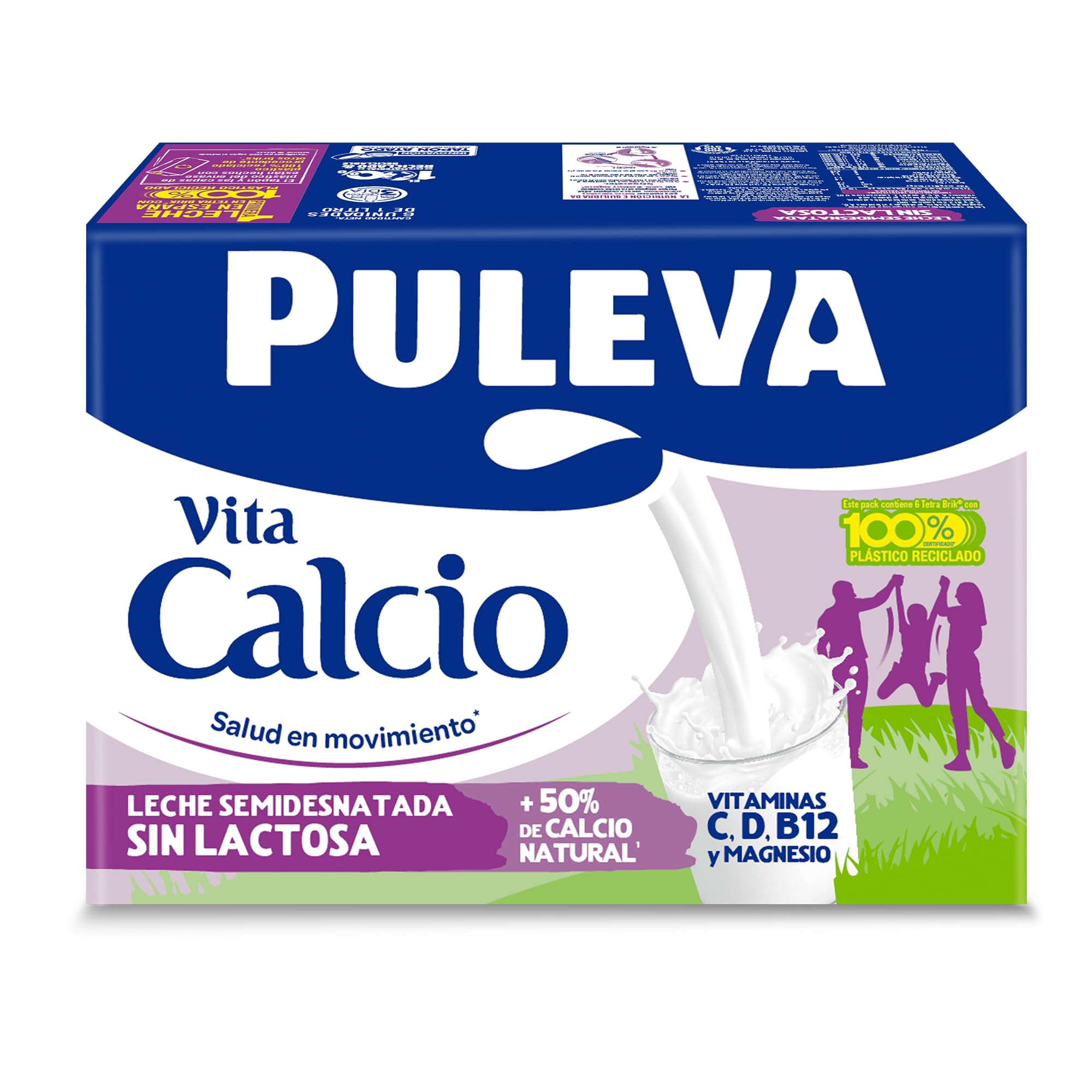 Puleva Vita Calcio Leche Semidesnatada Enriquecida con Calcio Sin Lactosa Pack 6 x 1L