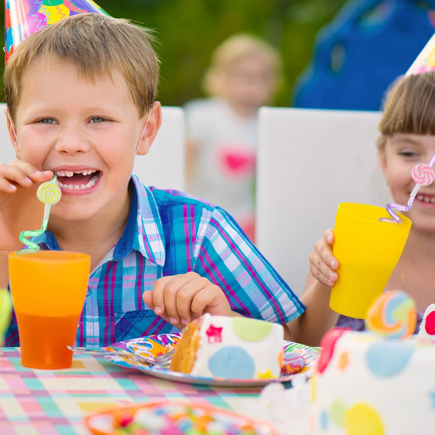 30 Pieces Candy Reusable Plastic Straw for Kids, Colored Party Drinking Straws Kid Straw Decorative with 2 Pieces Cleaning Brush for Kids Candy Lollipop Birthday Party Favors - Image 4