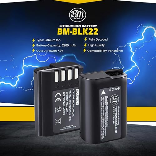 Miniatura 2 de BM Premium Reemplazo de batería DMW-BLK22 para cámaras Panasonic Lumix S1R II, S9, G9 II, GH5 II, GH6, GH7, DC-S5, S5 IIX, DMW-BG1, DMW-BGS5