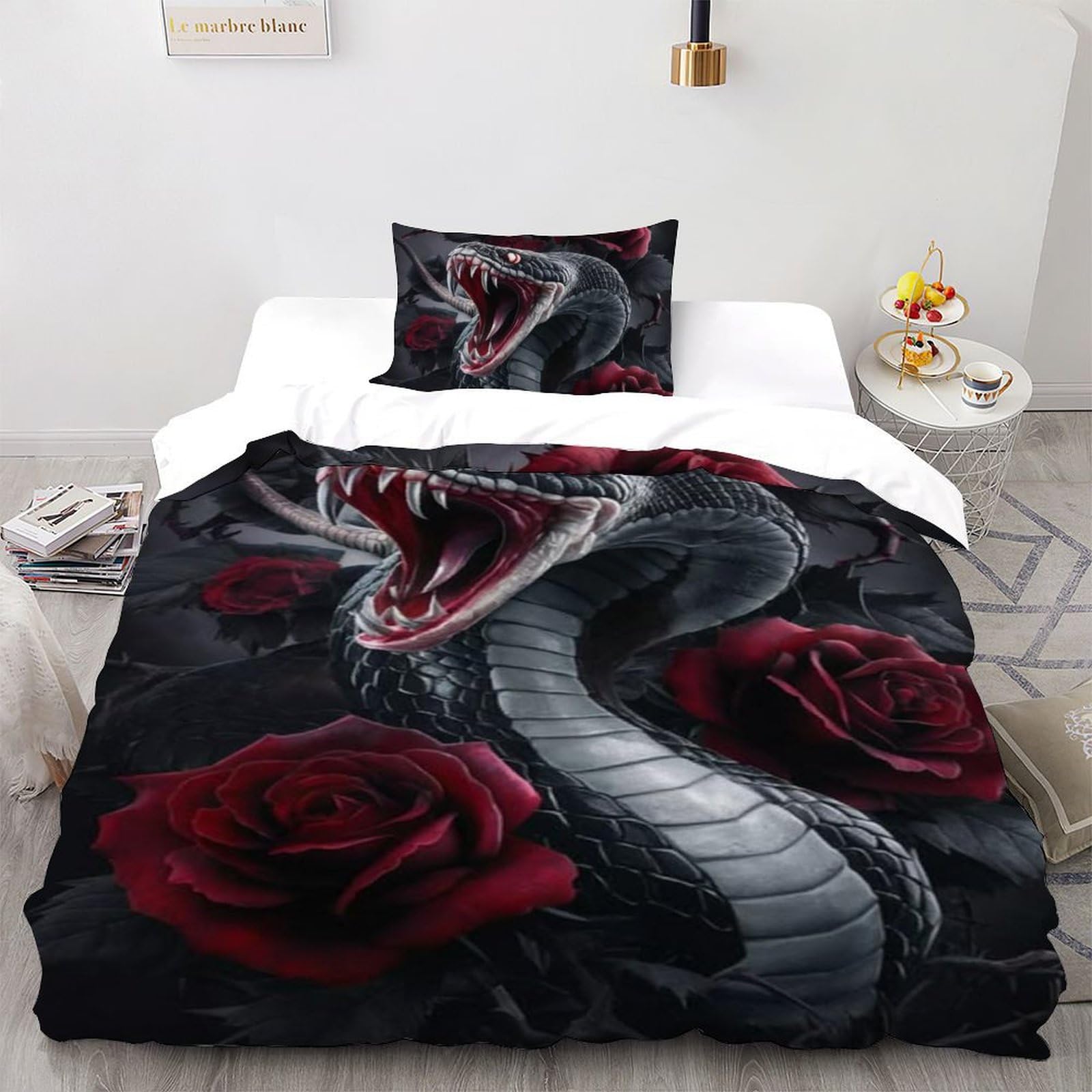 Housse de couette serpent 135x200 lit simple parure microfibre animaux imprimé 3D