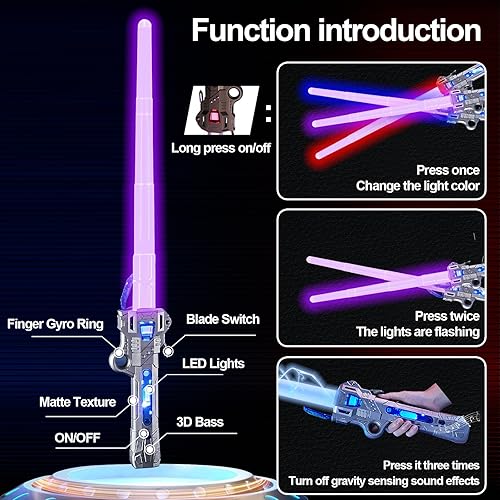 Miniatura 2 de Tongker Paquete de 2 sables de luz para niños, 7 colores RGB con 3 modos de sonido FX, juguete de sable de luz expandible 2 en 1 para Galaxy War