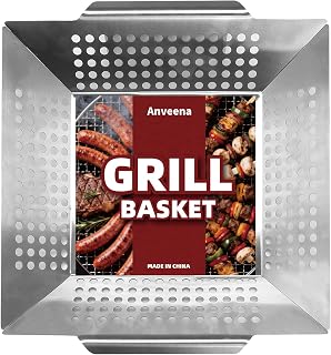 Anveena Vegetable Grill Basket for Outdoor Grill, 1 Pack, 430 Stainless Steel