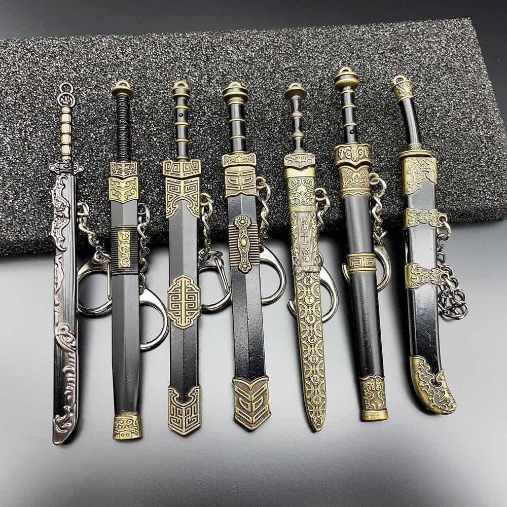 7pcs Ucuwbfu Chinese Ancient Sword Model Keychain, Sword Model Keychain, Tang Sword Han Sword Miniatures, Sword Ornaments, Sword Trinkets