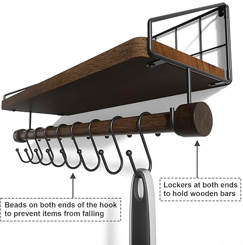 Miniatura 5 de Alaonerbay - Estante flotante de pared, estante de barra de café con ganchos y toallero, estante de cocina para organizar utensilios de cocina y