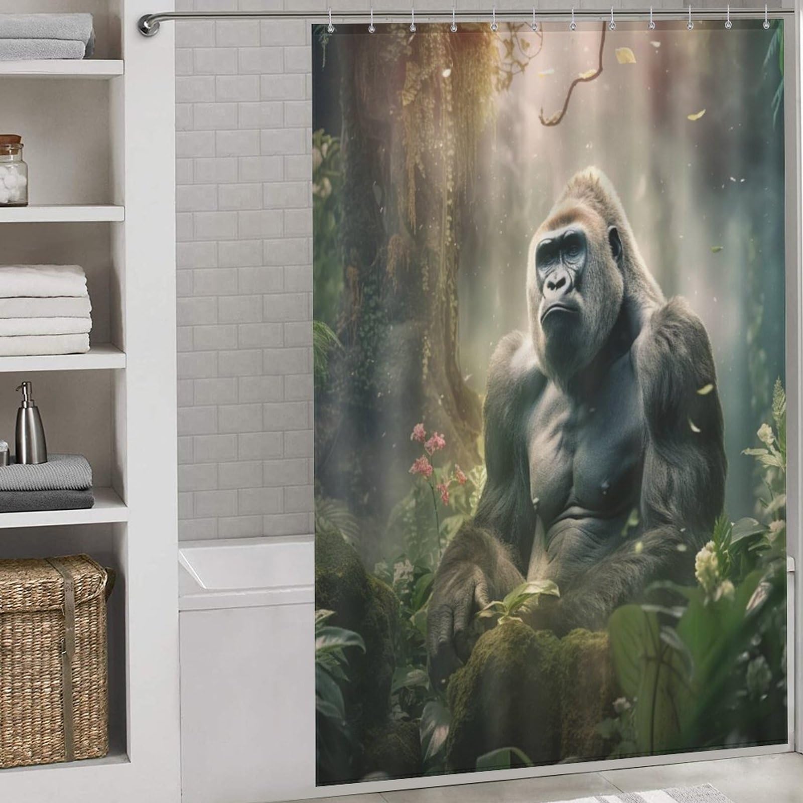 Rideau de douche gorille lavable et imperméable en tissu polyester 152x183cm