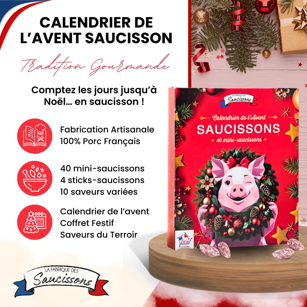 Ici Présent - Calendrier de l'Avent 2026 Coffret Gourmand Saucisson | 25 Mini-Saucissons Artisanaux | 12 Saveurs Originales | 100% Porc Français | Charcuterie Noël | Édition Limitée
