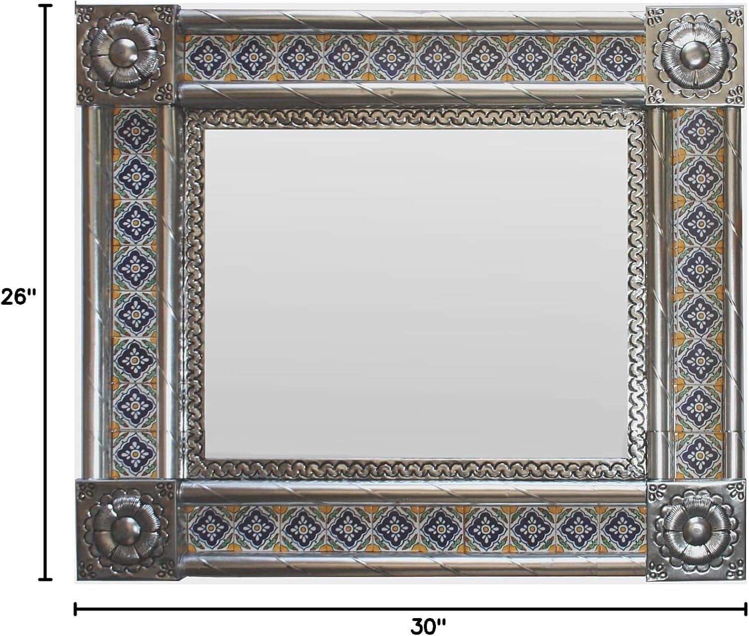 Post Medium Silver Guadalajara Tile Mexican Mirror