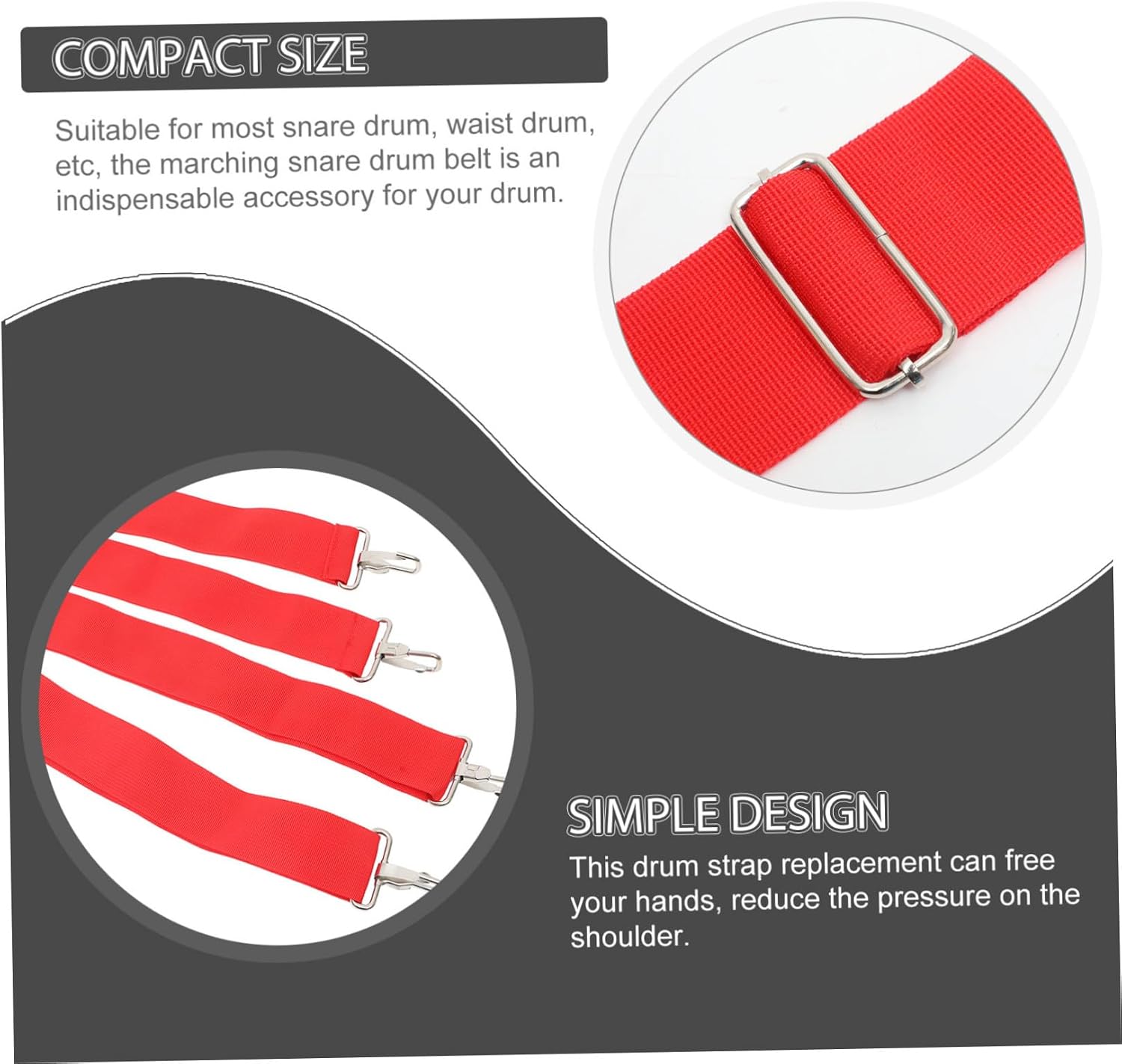 Adjustable Marching Snare Drum Sling Strap Shoulder Belt for Snare and Waist Drums Performance Parade Support Accessory