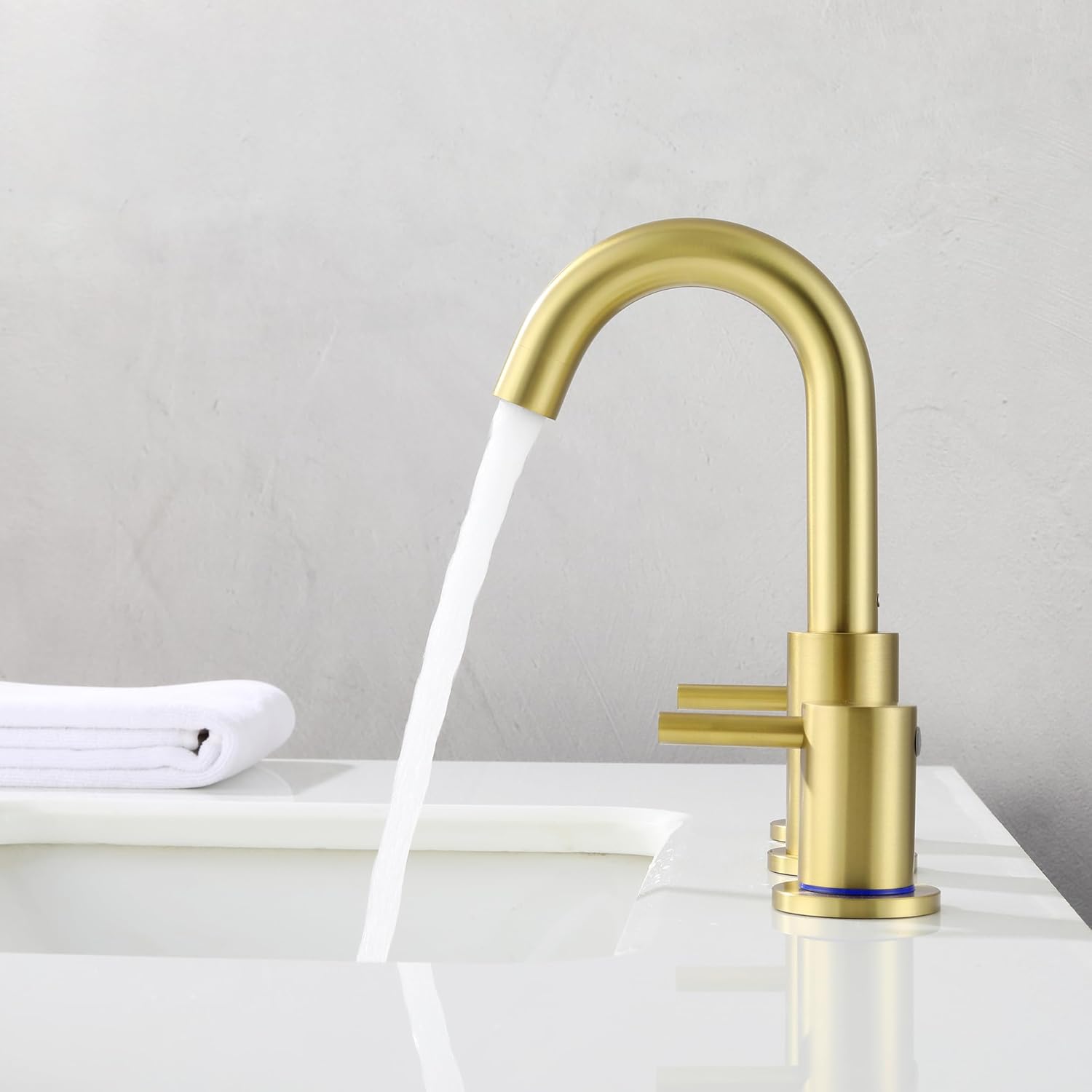 Bathroom Faucets for Sink 3 Hole, Brushed Gold Bathroom Faucet with Pop up Drain, Stainless Steel 2 Handle 8 Inch Widespread Gold Bathroom Sink Faucet for Vanity, AML-21754-BG