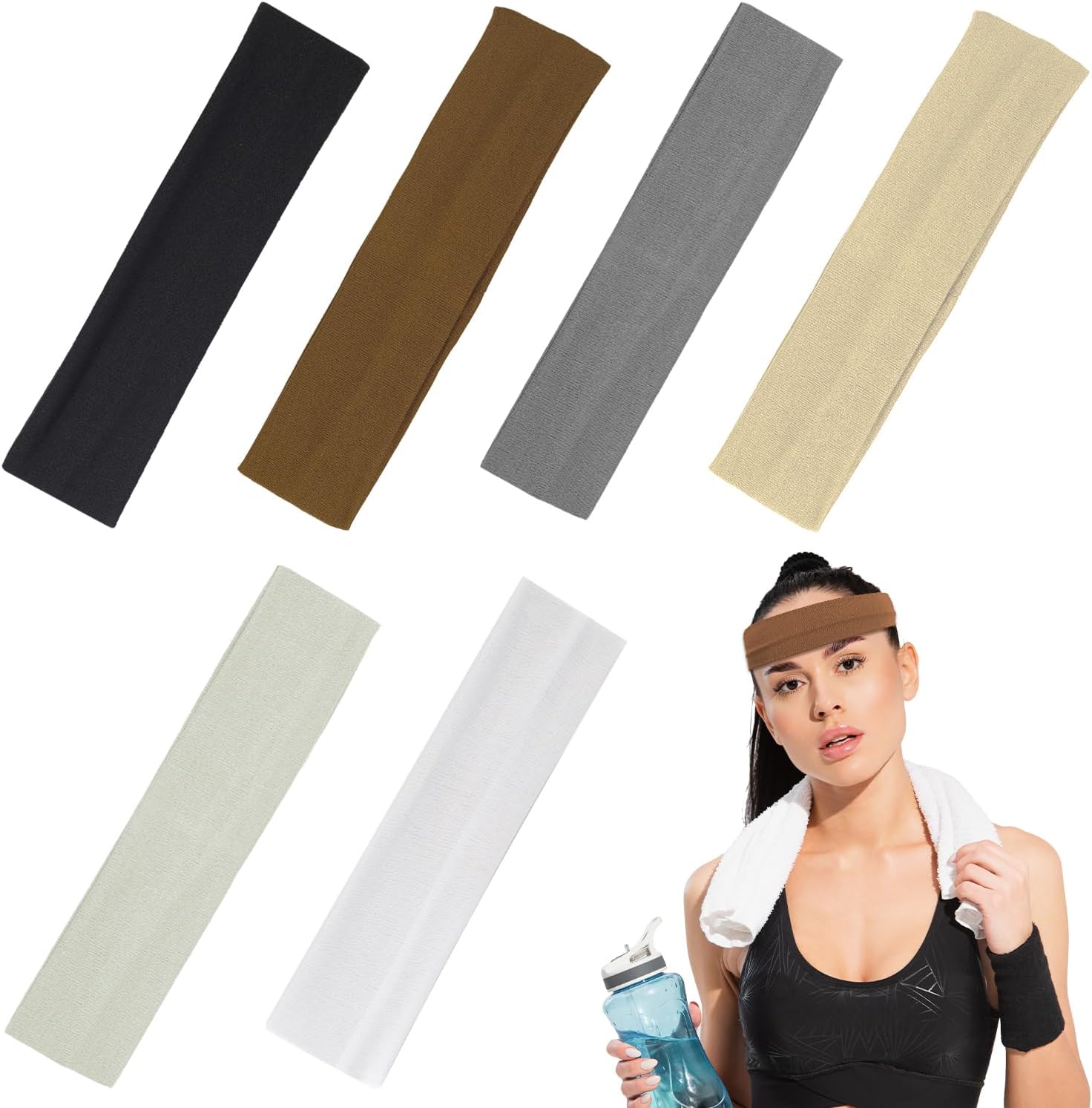 VEKXAR6 Pcs Sports Headband Yoga Headband Elastic Headbands Sweat Bands Mix Colour Elastic Headbands for Women Man