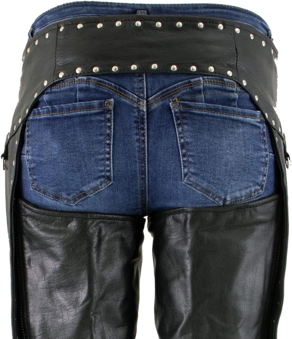 Milwaukee Leather LKL6705 Women's Classic Black Leather Motorcycle Biker Rider Chaps w/Rivet Detail