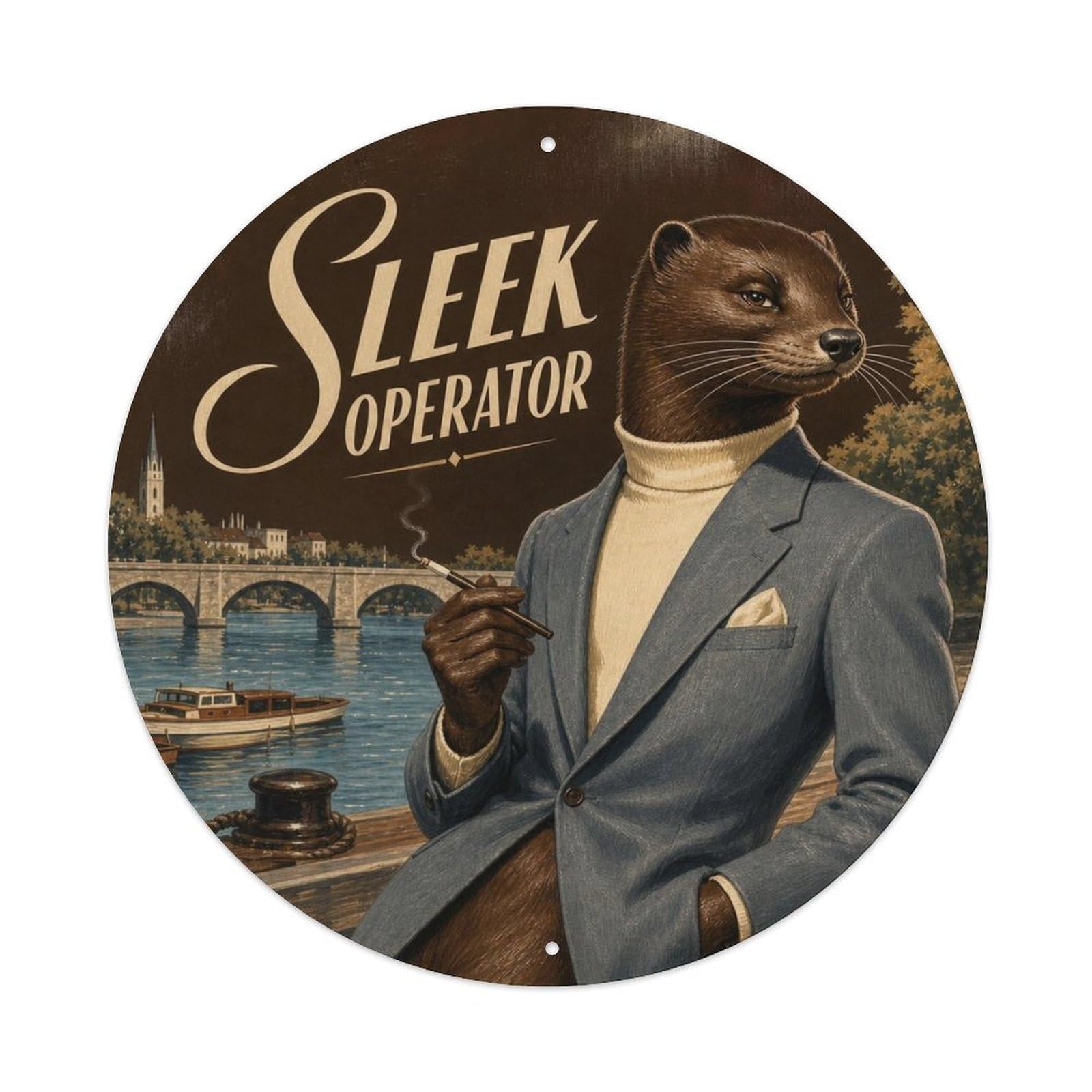 Okngb Style Mink Funny Gesture Animal Humor Comic Cartoon Playful Metal Tin Sign Plaque Wall Decor For Cafe, Man Cave, Club Bar, Office, Home Garden Round Metal Poster 8X8inch