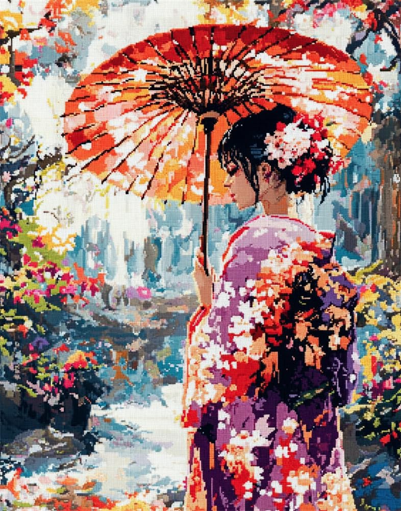 Henypt Diy Perlen Zum Sticken Fantasie-Frau Im Kimono Perlenstickerei Kit Basteln Perlenstickerei Kit Diy Perlenarbeit Bastelset Für Anfänger