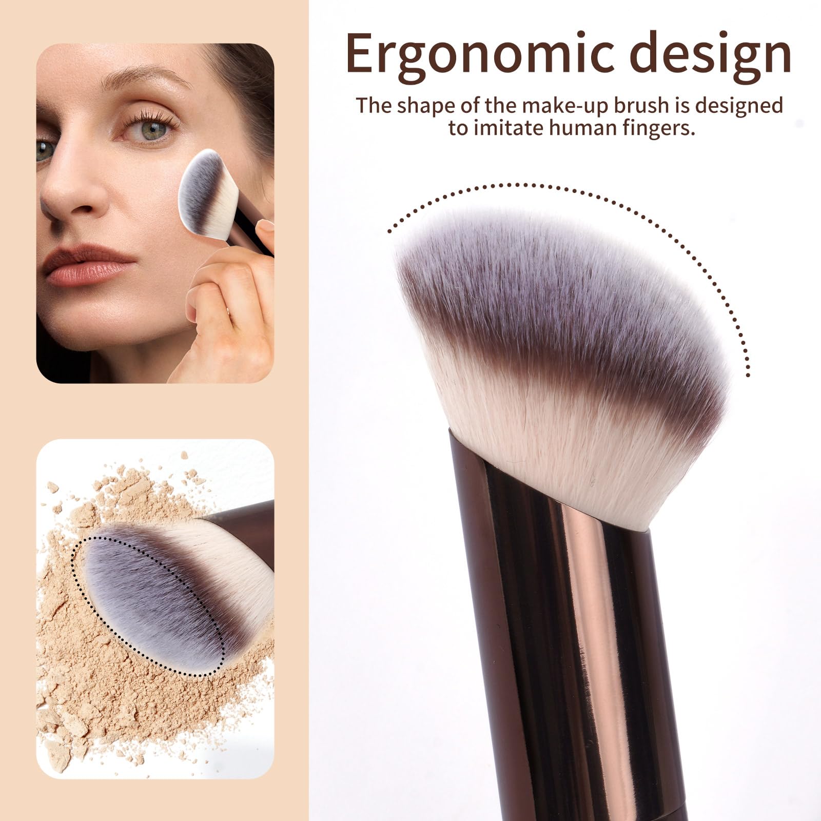 MAANGE Set di 3 pennelli per fondotinta, kabuki, a doppia estremità, pennelli per contouring, per cipria liquida, correttore, crema, cosmetici, miscelazione, fard, lucidatura, strumenti per il trucco