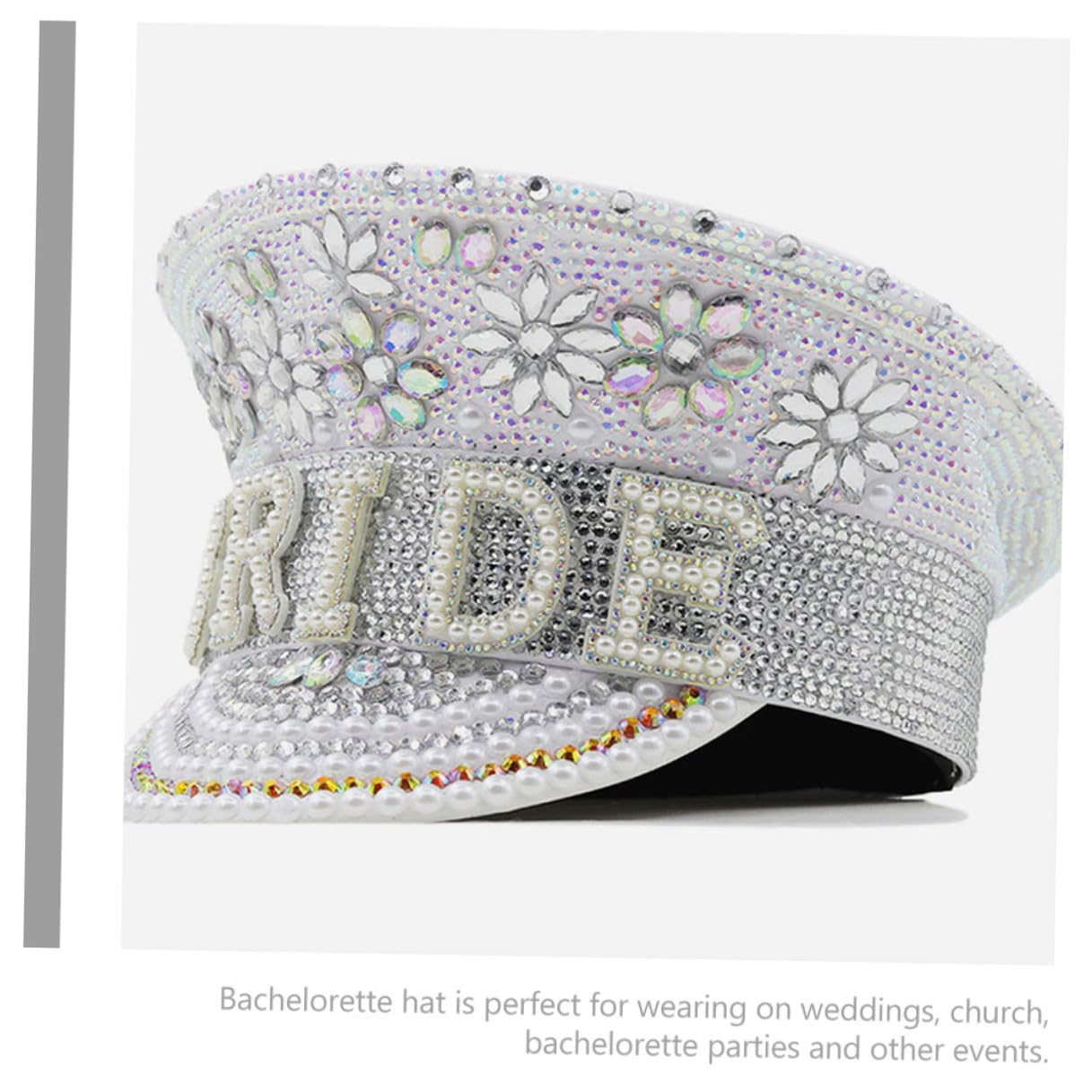 Baluue Sombrero para Novia con Gemas de Imitación, Tamaño Ajustable, Gorro de Capitán para Despedidas de Soltera y Bodas, Accesorio de Fiesta para Playa y Eventos Obsequios