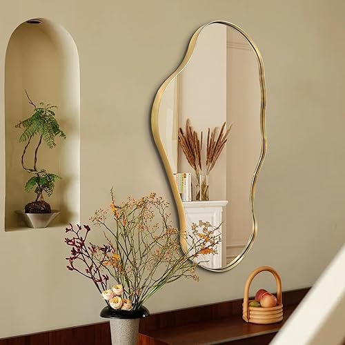 Miniatura 6 de Espejo irregular dorado, espejo asimétrico, 30 x 00 pulgadas, modernos espejos de forma ondulada, espejos de pared decorativos para sala de estar,