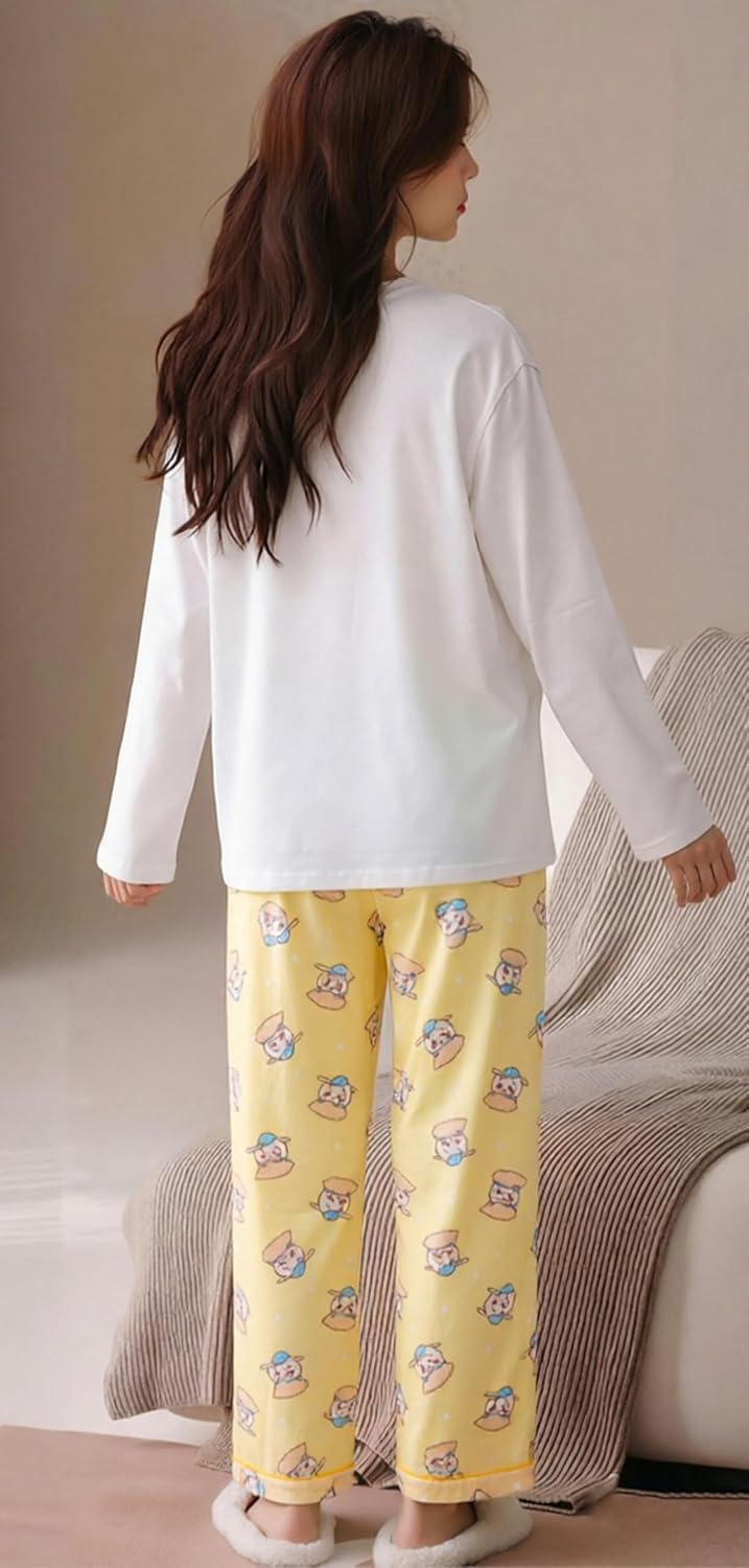 Cartoon Pajamas Set Women Girls 2 Piece Lounge Set Sleepwear Long Sleeve T Shirt and Lounge Pants Pjs Sets image 2