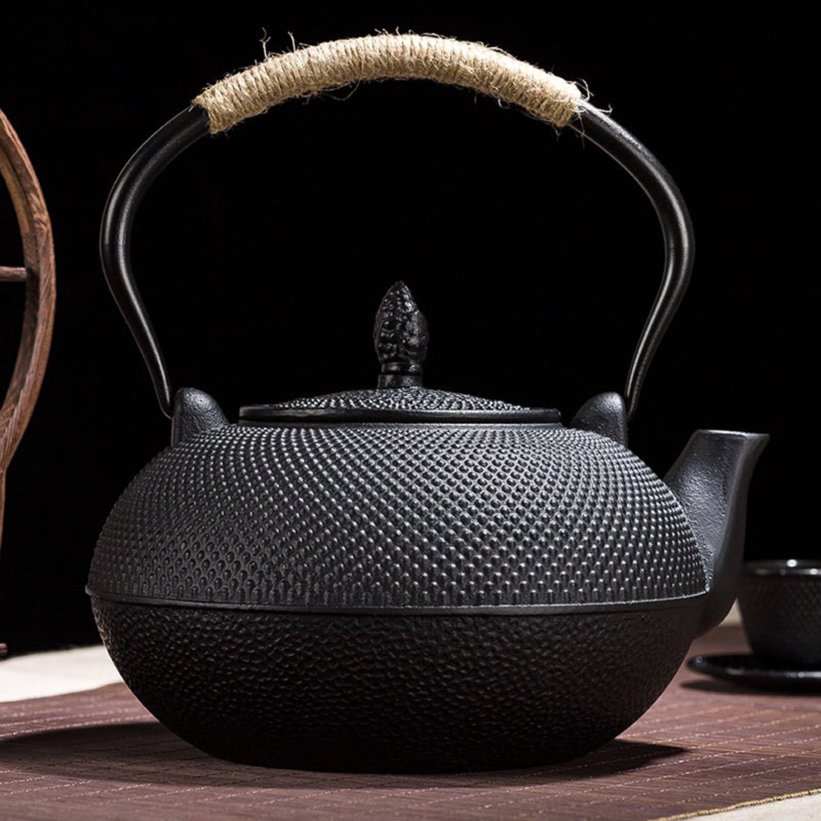 harayaa Tetera de Hierro Fundido Tetera Hervidor Kettle Taza con Retención de y Asa Arqueada Aislada Adecuada para Reuniones de, Array, Negro, Tradicional Con Textura De Gránulos, 3.0L