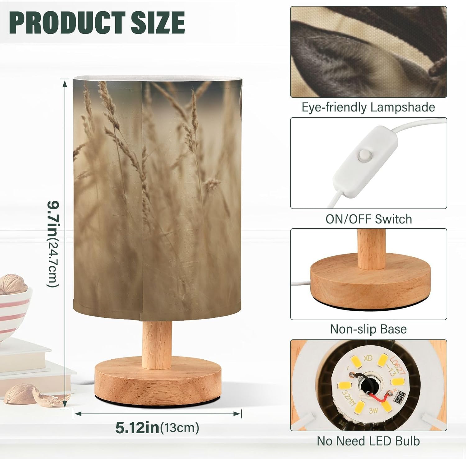 ATTX Wheat Field Deer Table Lamp, USB Bedside Nightstand Lamps for Bedroom Living Room Nursery