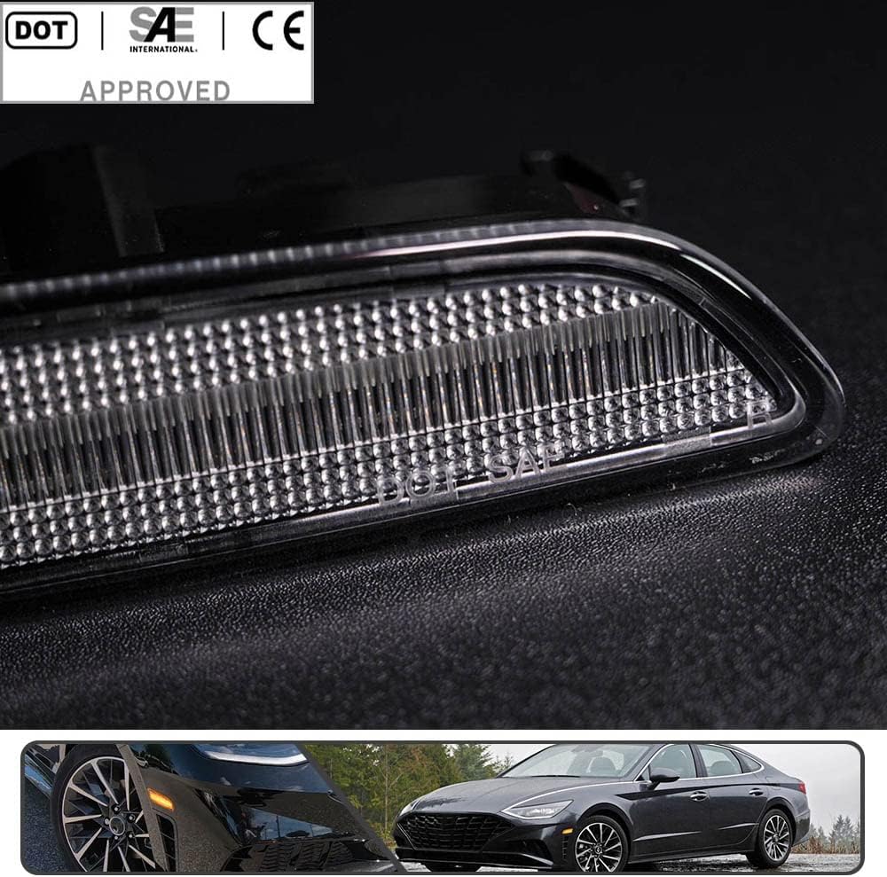 2Pcs Amber LED Side Marker Light for Hyundai Sonata 2020 2021 2022 2023 Front Bumper Indicator Turn Signal Lights Replace OEM Side Marker Lamp Clear Lens #921A1L0300