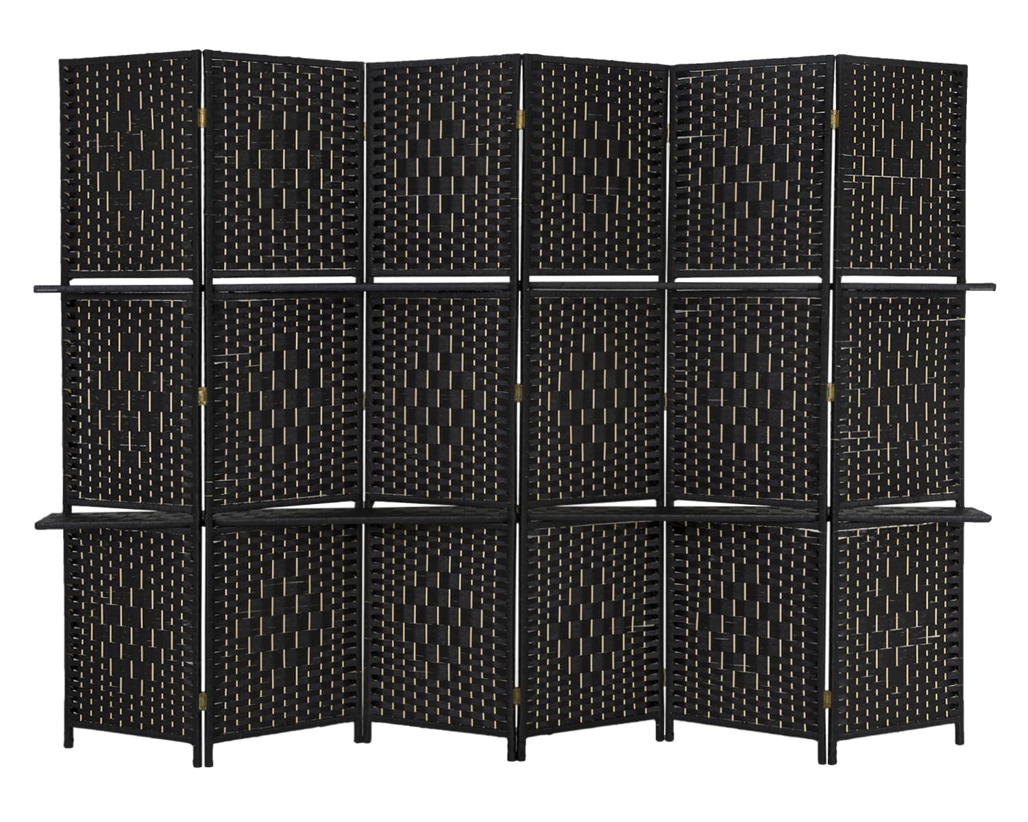 6 Panel Room Divider - Wooden Folding Screen with Removable Storage Shelves - Portable Partition for Privacy and Organization (Black, 6 Panel)