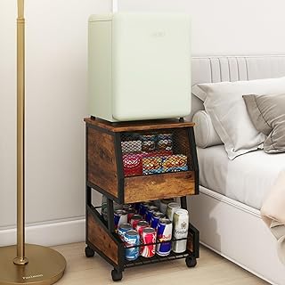 PUNCIA Compact Refrigerator Stand with Beverage Storage and Wheels Rolling Personal Fridge Cooler Table Mini Fridge Stand Small Refrigerator Cart for Dorm Home Office Bedroom