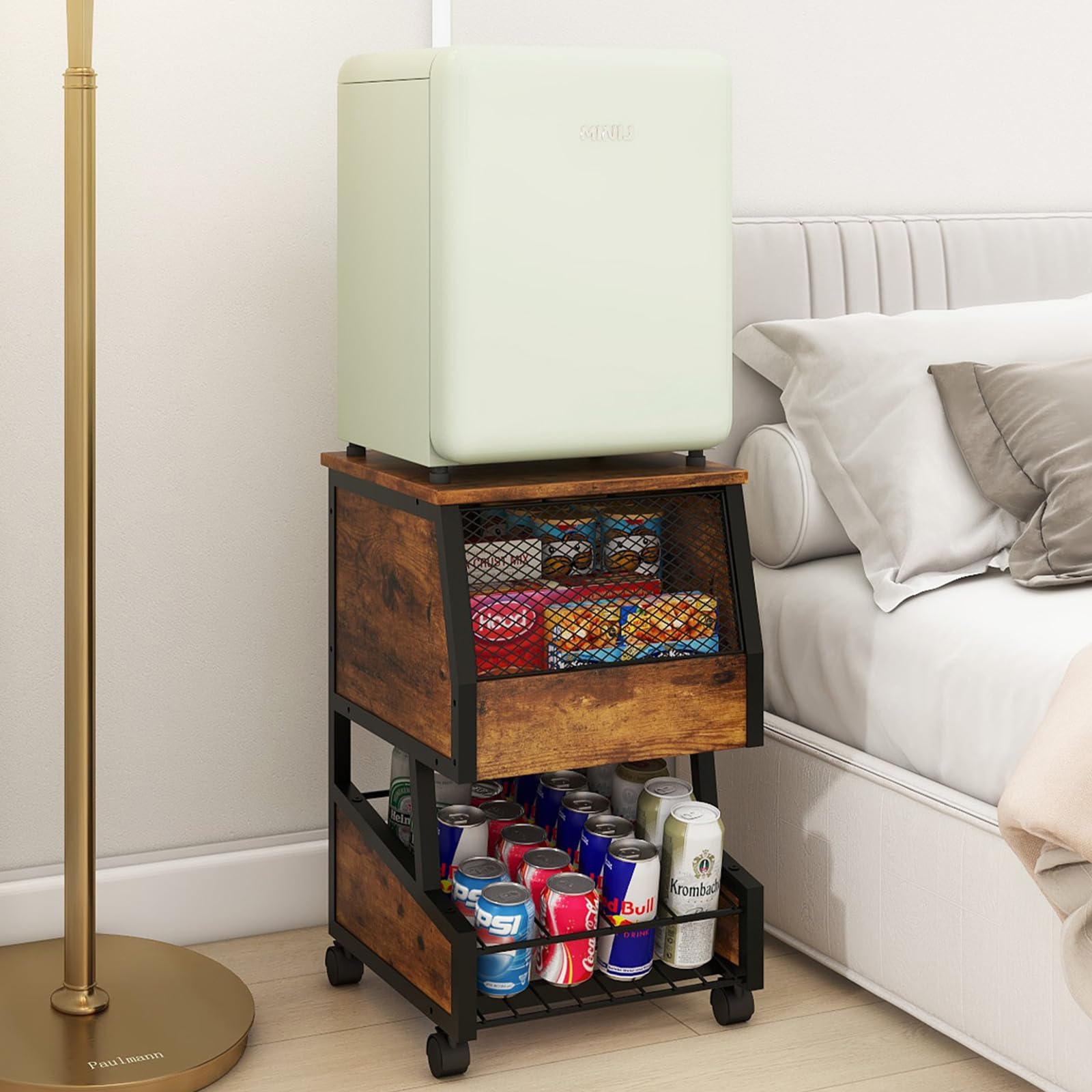 Soporte compacto para refrigerador con almacenamiento de bebidas y ruedas, mesa refrigeradora personal para refrigerador, mini soporte para refrigerador, carrito pequeño para dormitorio, hogar,