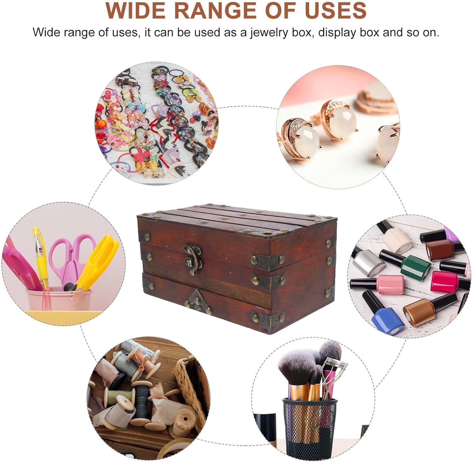 UPKOCH Vintage Wooden Treasure Chest Jewelry Box with Lock, Multifunctional Decorative Storage Box Resistant to Damage, for Dressing Table and Hobby Projects