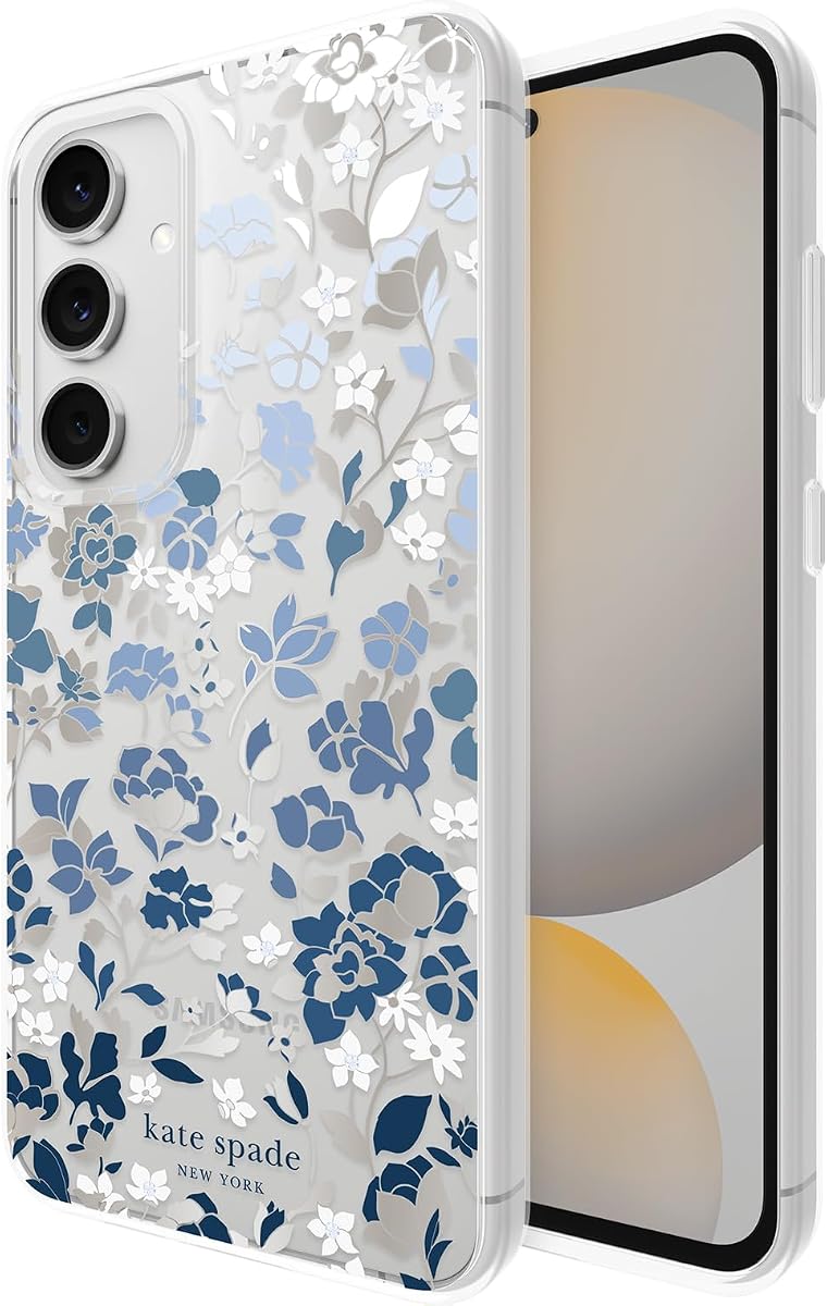 kate spade new york Samsung Galaxy S24 FE 5G Case - Compatible con carga inalámbrica - Funda de teléfono de diseño - Flowerbed Blue Gems