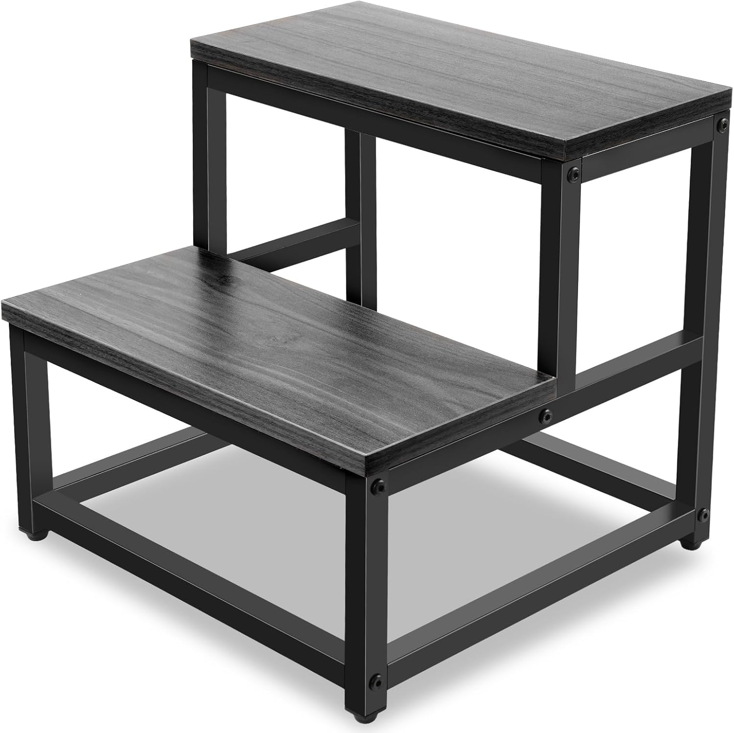 2 Step Wooden Step Stools Heavy Duty Stepping Stools Wooden Bed Step Stools for High Beds, Non-Slip 2 Bedside Foot Stool with 500 Lbs Capacity, Kitchen (Black)