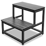 2 Step Wooden Step Stools Heavy Duty Stepping Stools Wooden Bed Step Stools for High Beds, Non-Slip 2 Bedside Foot Stool with 500 Lbs Capacity, Kitchen (Black)