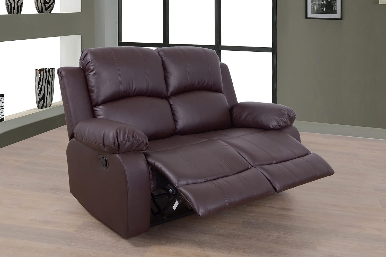 Loveseat Recliner, Brown Faux Leather, Modern Reclining Loveseat, 82" x 37" x 40"