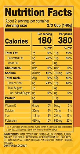 Miniatura 2 de Tasty Bite - Dal de calabaza y coco orgánico, 10 onzas, paquete de 6, listo para comer, platillo para microondas, vegano