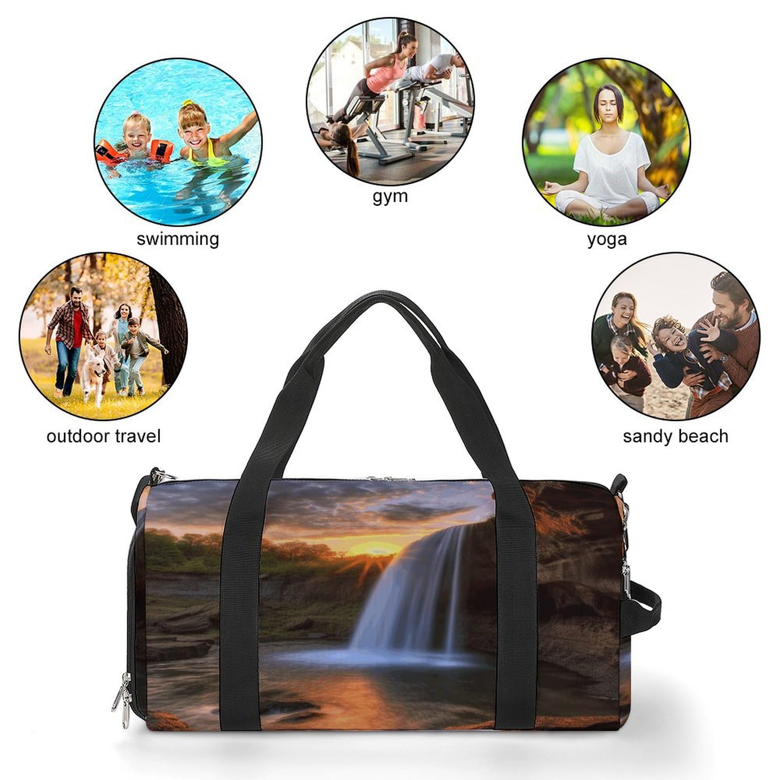 Turnbeutel für Damen und Herren, Wasserfall bei Sonnenuntergang, wiederverwendbar, Turnbeutel mit Schuhfach, Stil, Einheitsgröße, modern, Stil:, Einheitsgröße, Modern