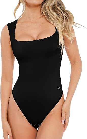Popilush Bodysuits for Women Sleeveless Square Neck Bodysuit Tops