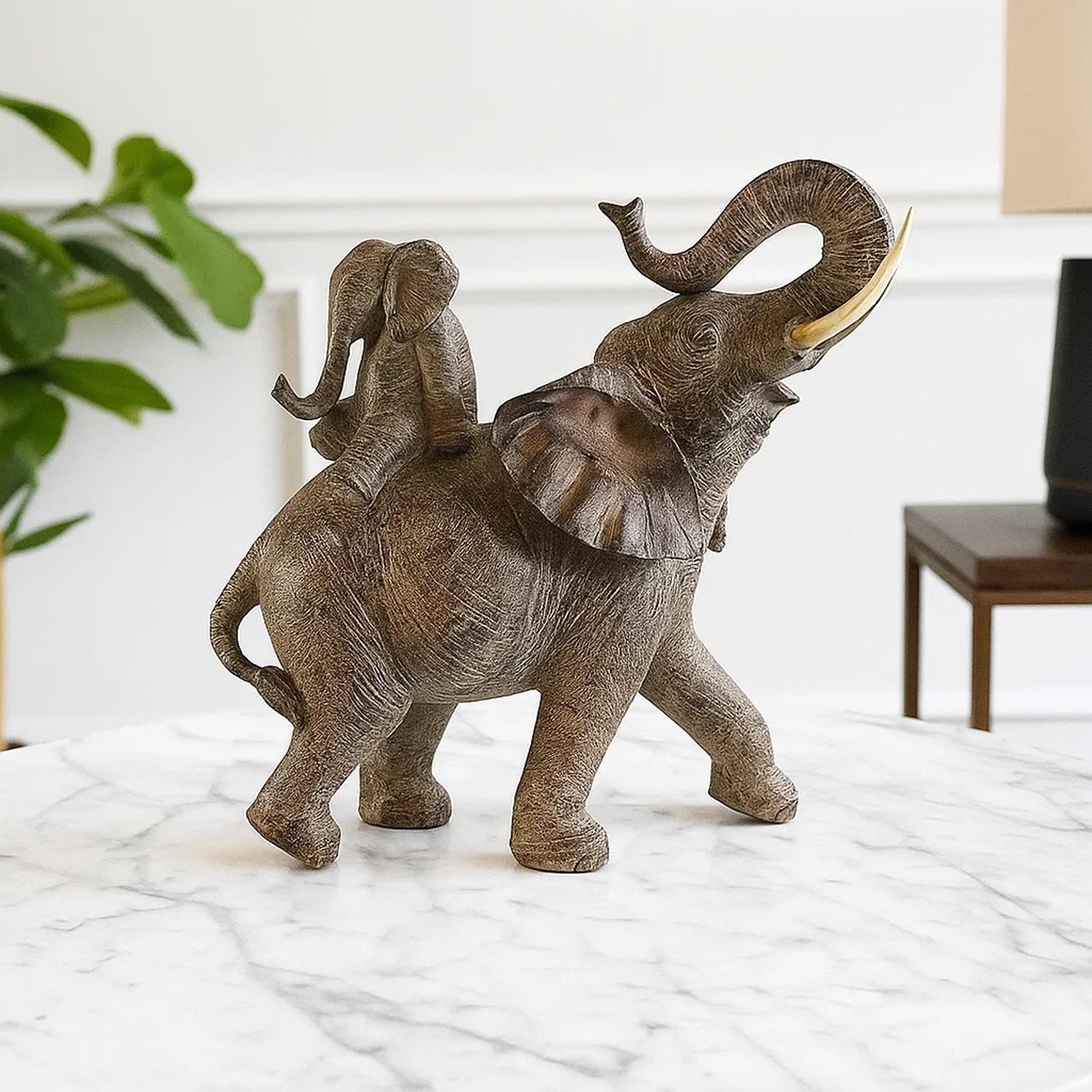 Seraphic Large African Elephant Decor Gifts for Women, Elephant Sculpture Mother Carrying Baby Statue