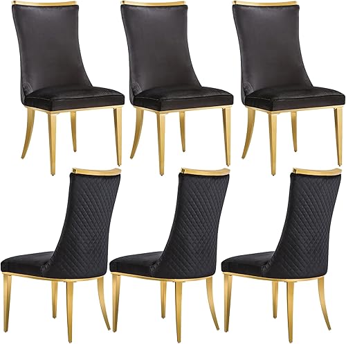 Miniatura 10 de Sillas de comedor, Juego de 4 sillas de comedor, Silla de comedor de terciopelo negro con patas de acero inoxidable dorado