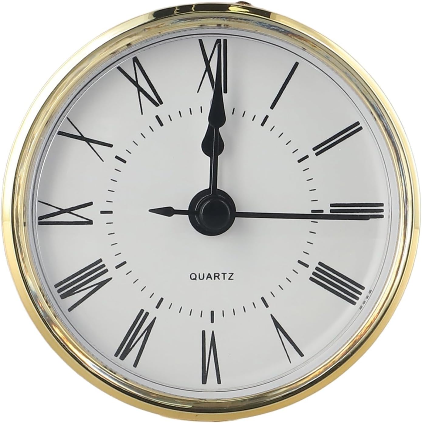 70mm Quartz Clock Insert Movement for DIY Clock Replacement – Roman or AraBsic Numerals on White Face, Gold/Silvery Trim, RuBsBser Ring Mount, Bsack COVERs(C)
