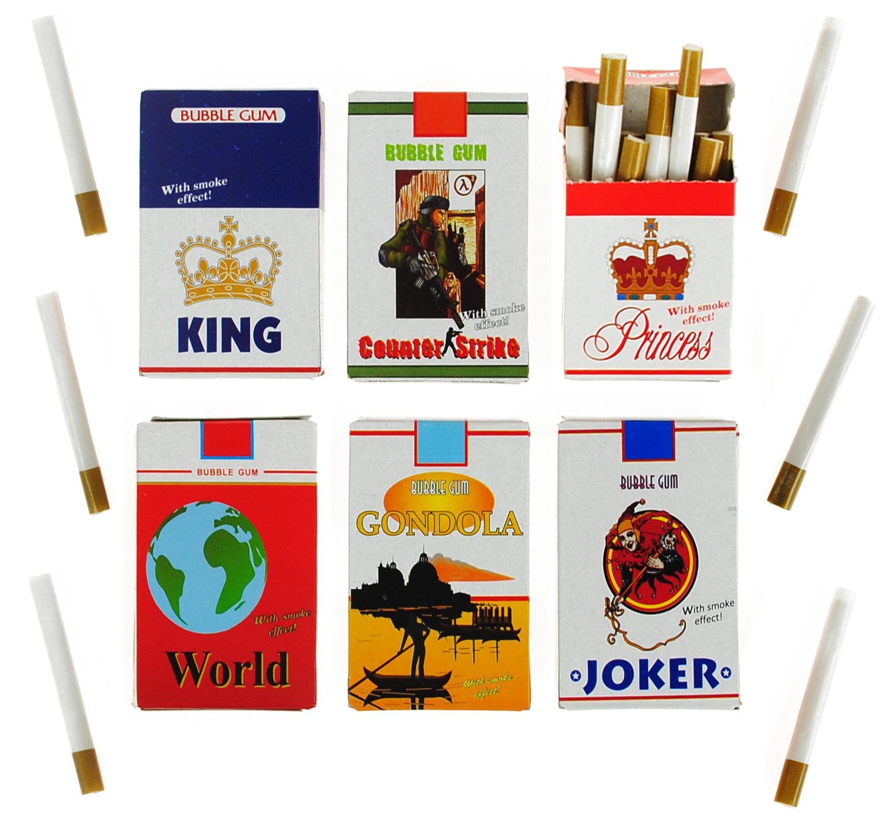 Śląskie Oblaty Kaugummi Zigarette 6 Packungen - Fake Zigaretten Schachteln mit Raucheffekt - Einzigartige Designs - Nostalgie Süßigkeiten oder Prank Artikel mit Fruchtgeschmack