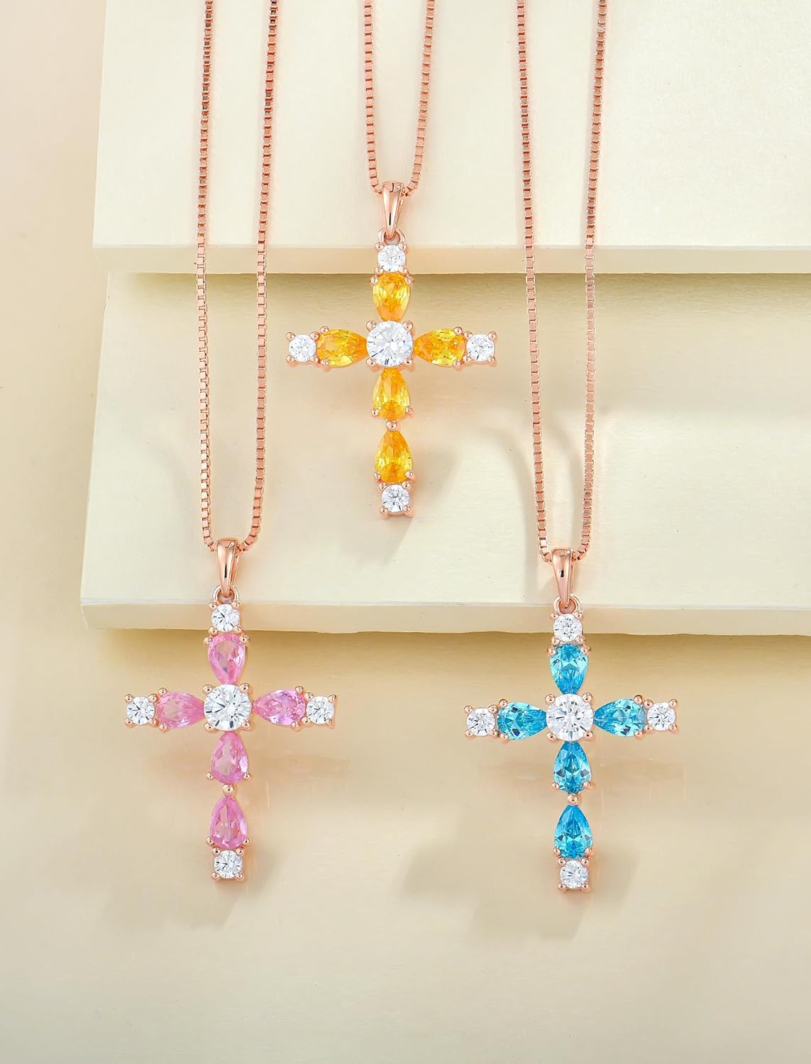 YL Cross Necklace for Women 925 Sterling Silver Halo Gemstone Pendant Birthstone Religious Jewelry for Mom - Image 5