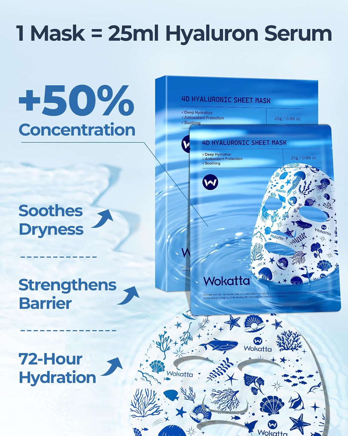 6 Sheet Masks Collagen Hyaluronic Acid Face Mask Skincare, Firming & Soothing, Plumping, Deep Hydrating Face Masks Sheet for Sensitive and Dry Skin Facial Mask Skin Care - Image 3