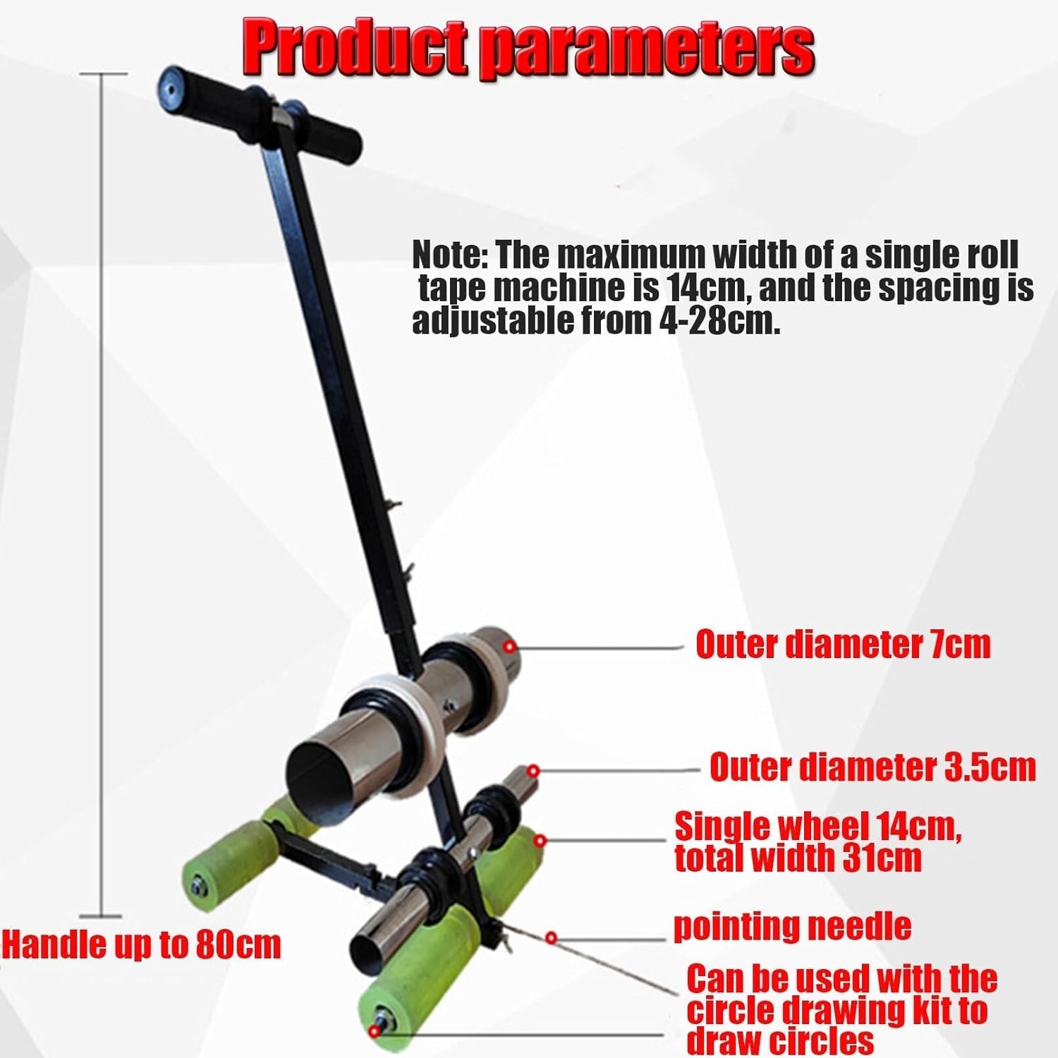 Manual Floor Tape Applicator with Drawing Circle Kit, Hand Push Tape Marker for Driveway, Asphalt & Concrete Floors