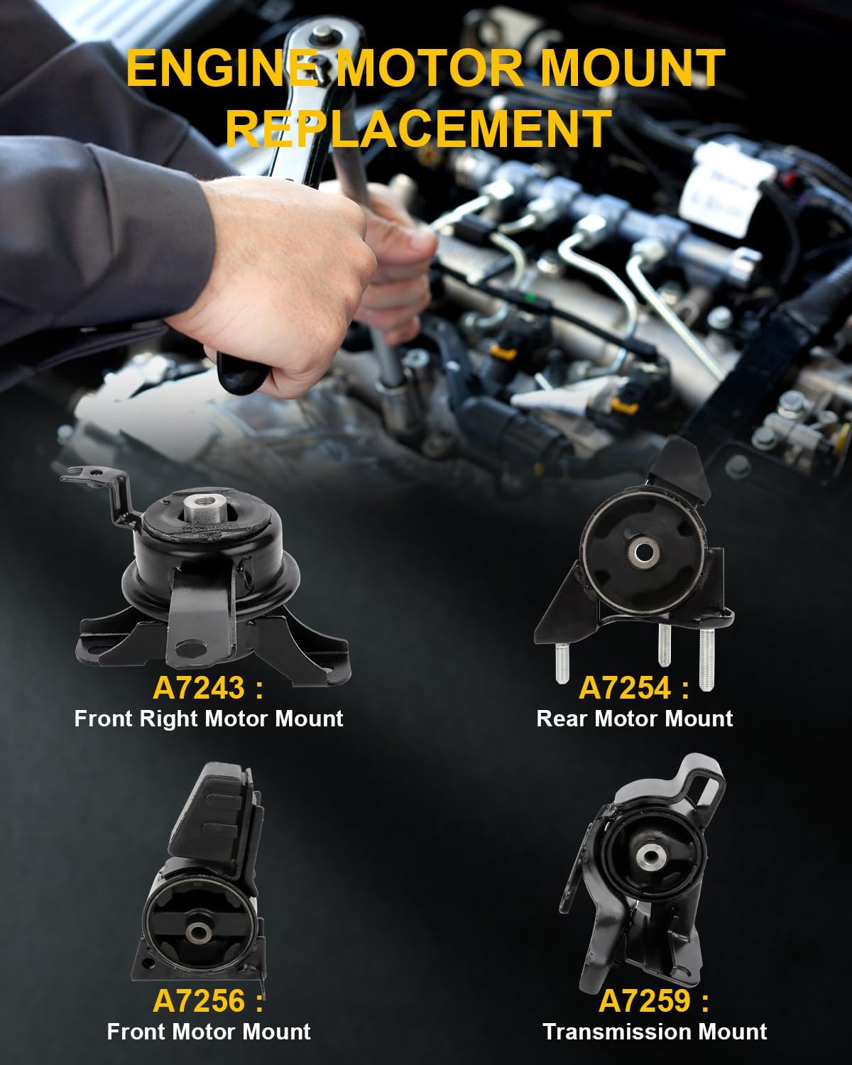 OCPTY Engine Motor Mount and Transmission Mount Set Compatible for Chevrolet Prizm & for Toyota Corolla 1998 1999 2000 2001 2002 1.8L # A7243 A7254 A7256 A7259 4PCS