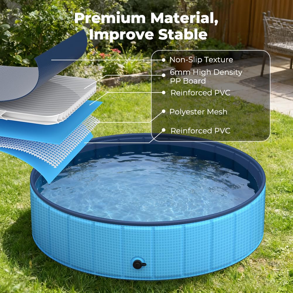 KYG Piscina per cani da 120 x 30 cm, pieghevole e antiscivolo, per cani di taglia media, con valvola di scarico