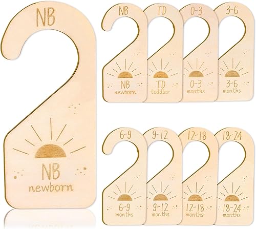 Whaline 8 piezas de tamaño de armario de bebé divisores de madera para armario de bebé, organizador bohemio de diseño de sol colgante de madera