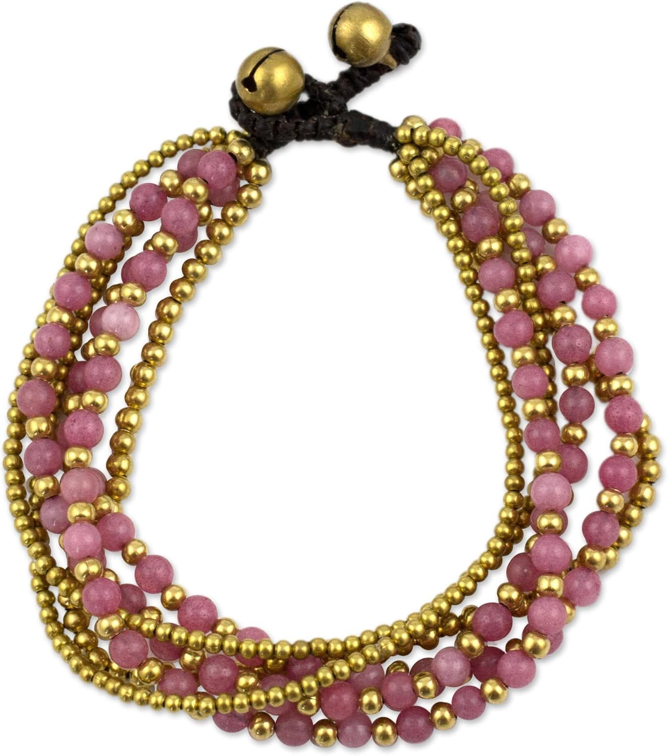 NOVICA Artisan Handmade Beaded Brass Bracelet Artisan Crafted Quartz Pink Thailand Strawberry Ice Cashmere Rose Bohemian Birthstone [7.75 in min L x 8.25 in max L x 0.8 in W] ' Rose Joy'